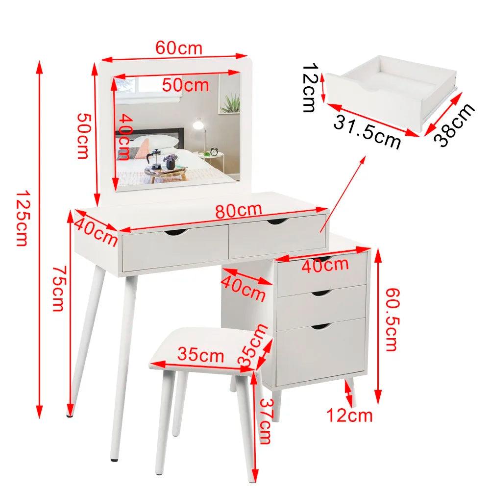 1SET Dressing Table with Makeup Mirror Stool Girls Women Vanity Bedroom Dressers 2 Drawers Bedside Cosmetic Table - Buy Cheaply Furniture