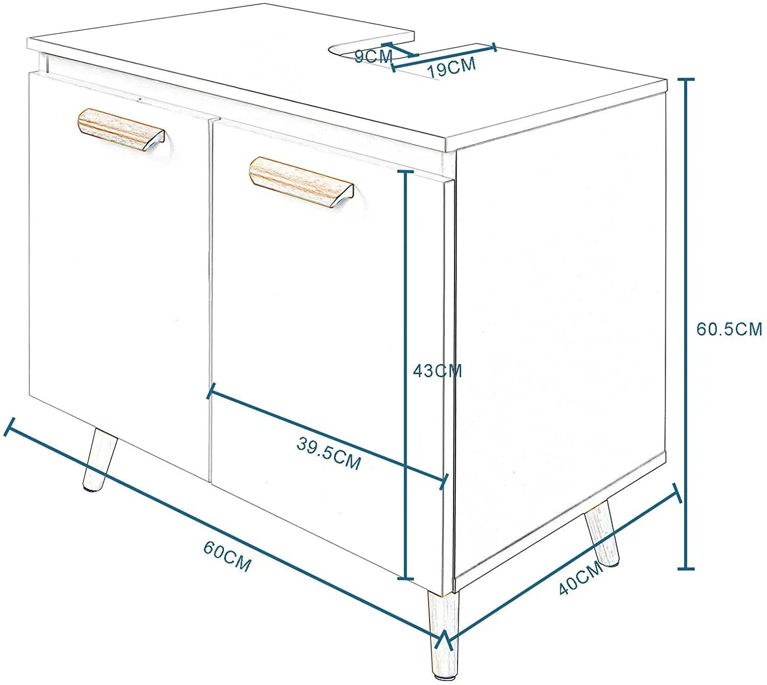 Bathroom Cabinet on Feet Practical Storage Under Sink 60x40x60,5cm Vanity Unit Floor-Standing Toilet Furniture - Buy Cheaply Furniture