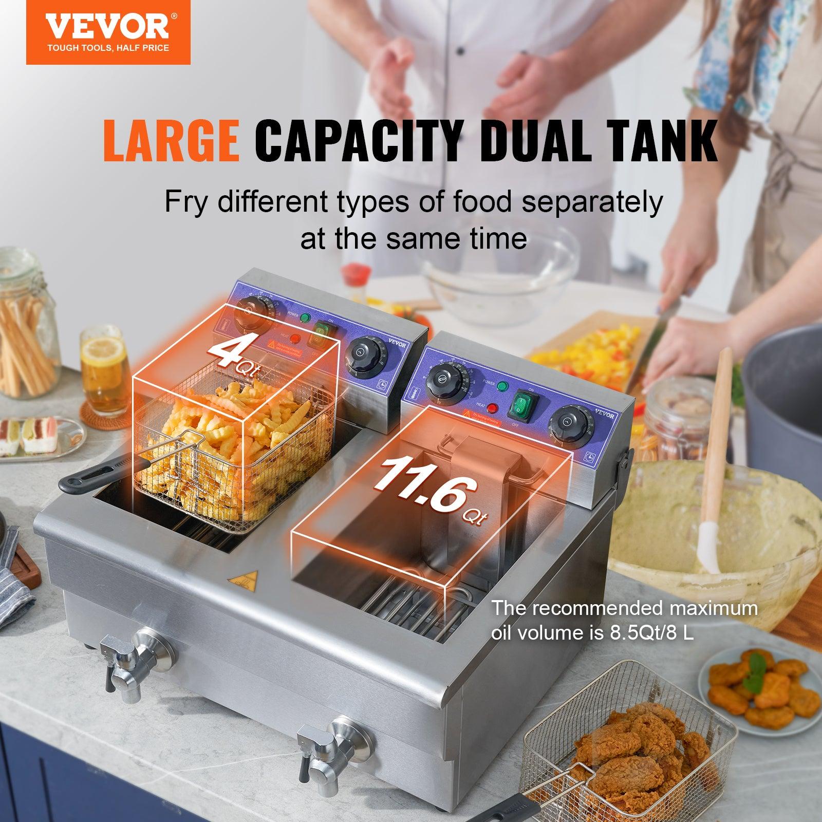 VEVOR Commercial Electric Deep Fryer w/Dual Tanks 12L 3000W Stainless Steel Countertop Fryer for Fried Chicken French Fries - Buy Cheaply Furniture